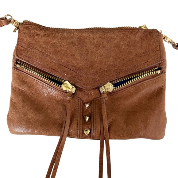 Botkier Mini Trigger Bag Brown Leather Crossbody Bag Moto Zippers Pockets Travel - Picture 10 of 11